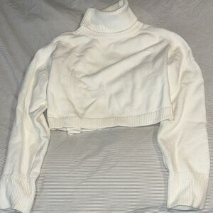 Women's White Turtleneck Sweater Cropped Italian